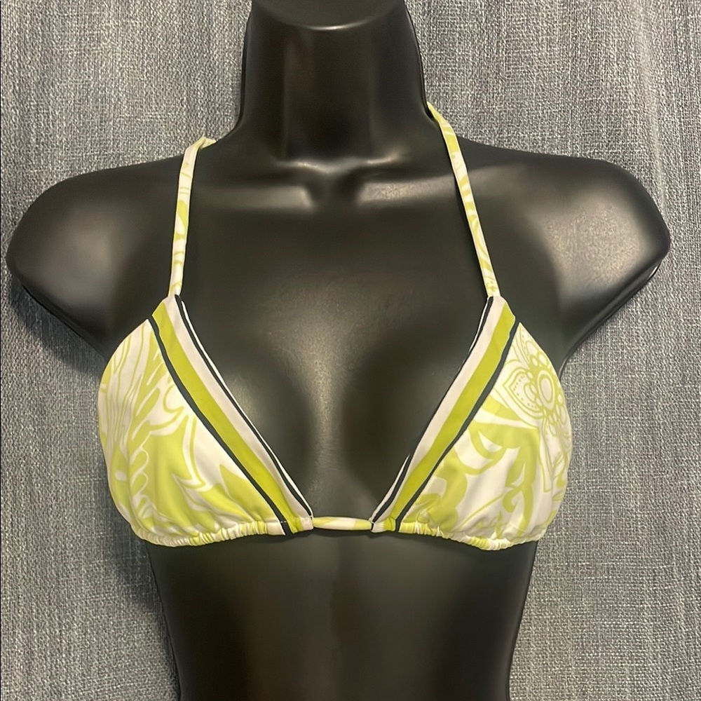 Green and White Halter Bikini Top